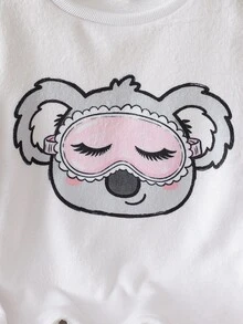 Girls' Oversized Long Sleeve Long Pants Fleece Pajamas, Cute Koala Eye Mask Design, Suitable For Home Wear And Daily Outfit, Autumn/Winter - Apricot - View 4
