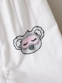 Girls' Oversized Long Sleeve Long Pants Fleece Pajamas, Cute Koala Eye Mask Design, Suitable For Home Wear And Daily Outfit, Autumn/Winter - Apricot - View 6