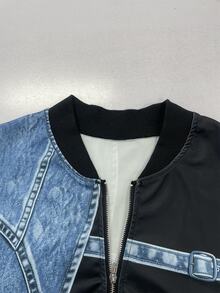 Linhara Plus Size Women Baseball Collar Zip Up Casual Cargo Daily Going Out Office Long Sleeve Jacket Fall Black - Black - View 3