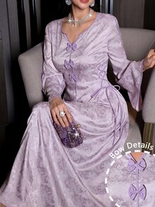 Yasmyna V-Neck Flare Sleeve Bow Tie Side Cinched Waist Maxi Dress, Spring/Summer - Multicolor - View 4
