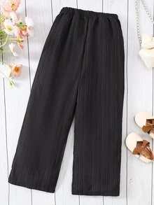 SHEIN Tween Girl High Waist Wide Leg Loose Fit Black Pants Halloween Autumn Fall School Casual Uniform - Black - View 4