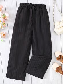 SHEIN Tween Girl High Waist Wide Leg Loose Fit Black Pants Halloween Autumn Fall School Casual Uniform - Black - View 3