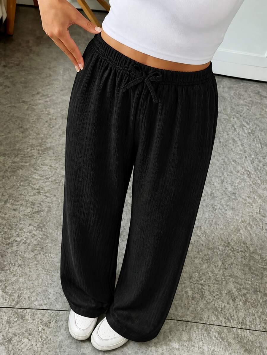 SHEIN Tween Girl High Waist Wide Leg Loose Fit Black Pants Halloween Autumn Fall School Casual Uniform