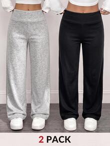 SHEIN 2PCS Teen Girls Winter Pants - Multicolor - View 1