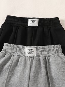 SHEIN 2件組少女淺藍色寬腿褲套裝，前縫線鬆緊腰寬鬆款，適合秋季日常上學與戶外運動休閒穿著 - 彩色 - 查看 7
