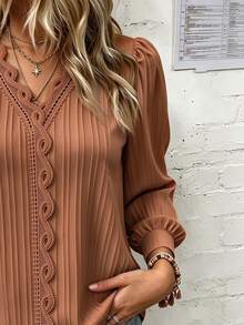 SHEIN Clasi Plus Size Women Solid Color Casual Versatile Daily Wear Shirt Fall - Orange - View 5