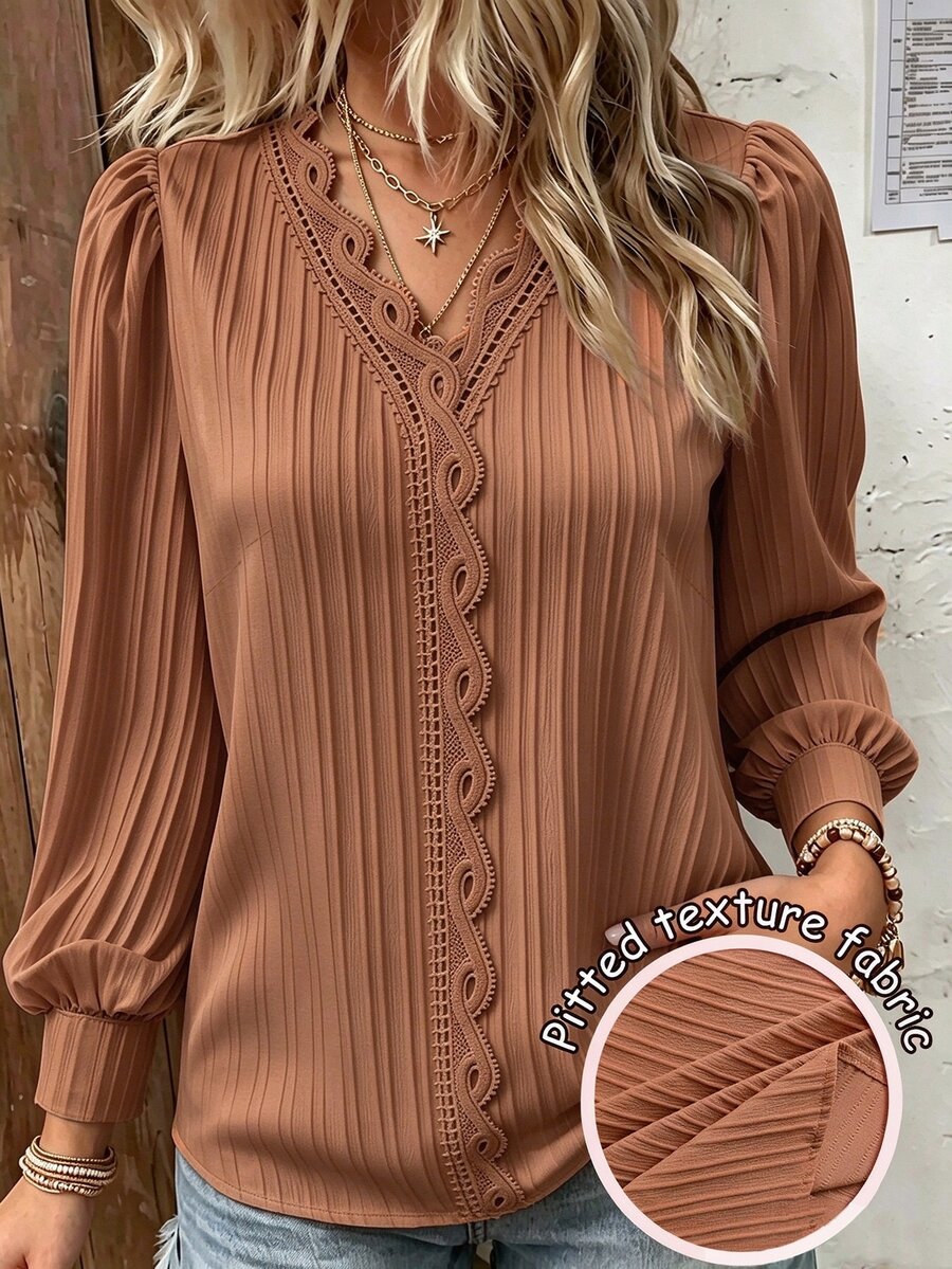 SHEIN Clasi Plus Size Women Solid Color Casual Versatile Daily Wear Shirt Fall - Orange - View 1