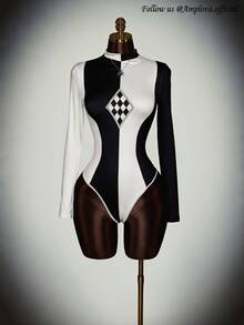 Amplova Women's Mock Neck Long Sleeve Fitted Bodysuit, Suitable For Autumn/Winter And Summer - Multicolor - View 1