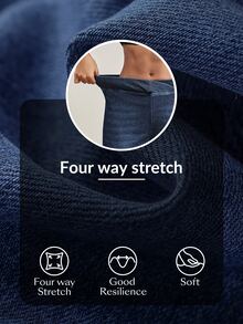 Flexra Women's V-Shaped Cross Design Elastic Waist Pocket Distressed Fashionable Jeans Office Travel Everyday School Navy Blue Fall Casual Streetwear - Blue - View 8
