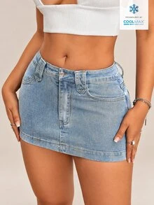Flexra Summer Sexy Distressed Fitted Mini Denim Skirt Night Out Club Light Blue - Light Wash - View 1