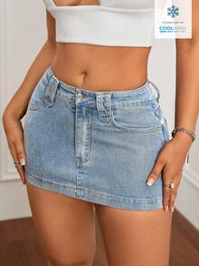 Flexra Summer Sexy Distressed Fitted Mini Denim Skirt Night Out Club Light Blue - Light Wash - View 3