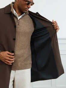 HUEFORM Men's Vintage Brown Long Single-Breasted Silhouette Design, Ins Style Autumn/Winter Workwear Casual Trench Coat, Formal - Coffee Brown - View 7
