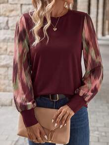 Easowa Women's Round Neck Lantern Sleeve Cuffed Casual Commute Elegant Streetwear Autumn/Winter Base Layer Top - Multicolor - View 4