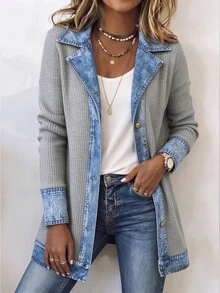 Zayélia Women's Colorblock Patchwork Regular Coat - Grey - View 3