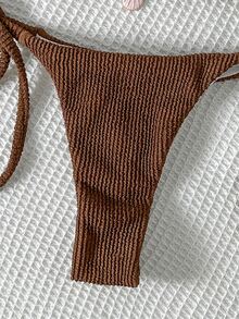 SHEIN Swim Women's Jacquard Fabric Halter Metal Decor Sexy Bikini Set, Summer - Brown - View 7