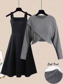 SHEIN LUNE Plus Size Co-Ords Autumn Brunch Party Grey Black Elegant - Multicolor - View 1