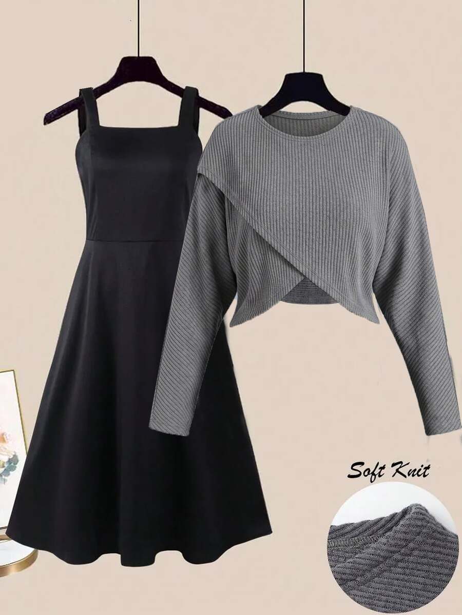 SHEIN LUNE Plus Size Co-Ords Autumn Brunch Party Grey Black Elegant - Multicolor - View 1