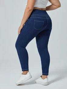 Flexra Plus Size Casual Distressed Relaxed Fit Stretchy Knit Skinny Jeans Apple Bottom Jeans - Blue - View 3