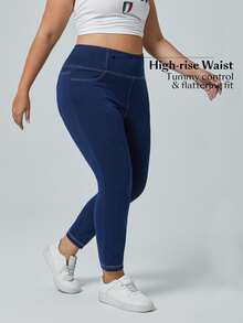 Flexra Plus Size Casual Distressed Relaxed Fit Stretchy Knit Skinny Jeans Apple Bottom Jeans - Blue - View 4