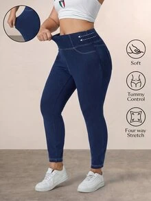 Flexra Plus Size Casual Distressed Relaxed Fit Stretchy Knit Skinny Jeans Apple Bottom Jeans - Blue - View 1