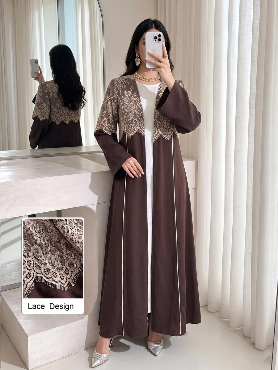 Mulvari Spring/Autumn French Eyelash Lace Patchwork Elegant Fashion Slimming Concealing Versatile Daily Women's Cardigan