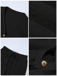 SHEIN Franclia 2 件套女士休闲宽松针织毛衣和裤子家居服套装，舒适简约的设计 - 黑色 - 查看 9