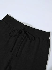 SHEIN Franclia 2 件套女士休闲宽松针织毛衣和裤子家居服套装，舒适简约的设计 - 黑色 - 查看 4