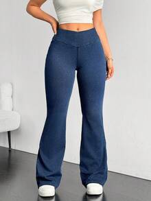 Flexra Celana Jeans Wanita Ukuran Besar Pinggang Tinggi Pelangsing Elastis Tinggi Modis Serbaguna - Dark Wash - View 4