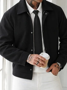 HUEFORM Men's Old Money Mature Style Wool Jacket, Thick Lapel Loose Crop Top, Corduroy Collar Panel,Suitable For Daily Commuting And Business Occasions - Black - View 4