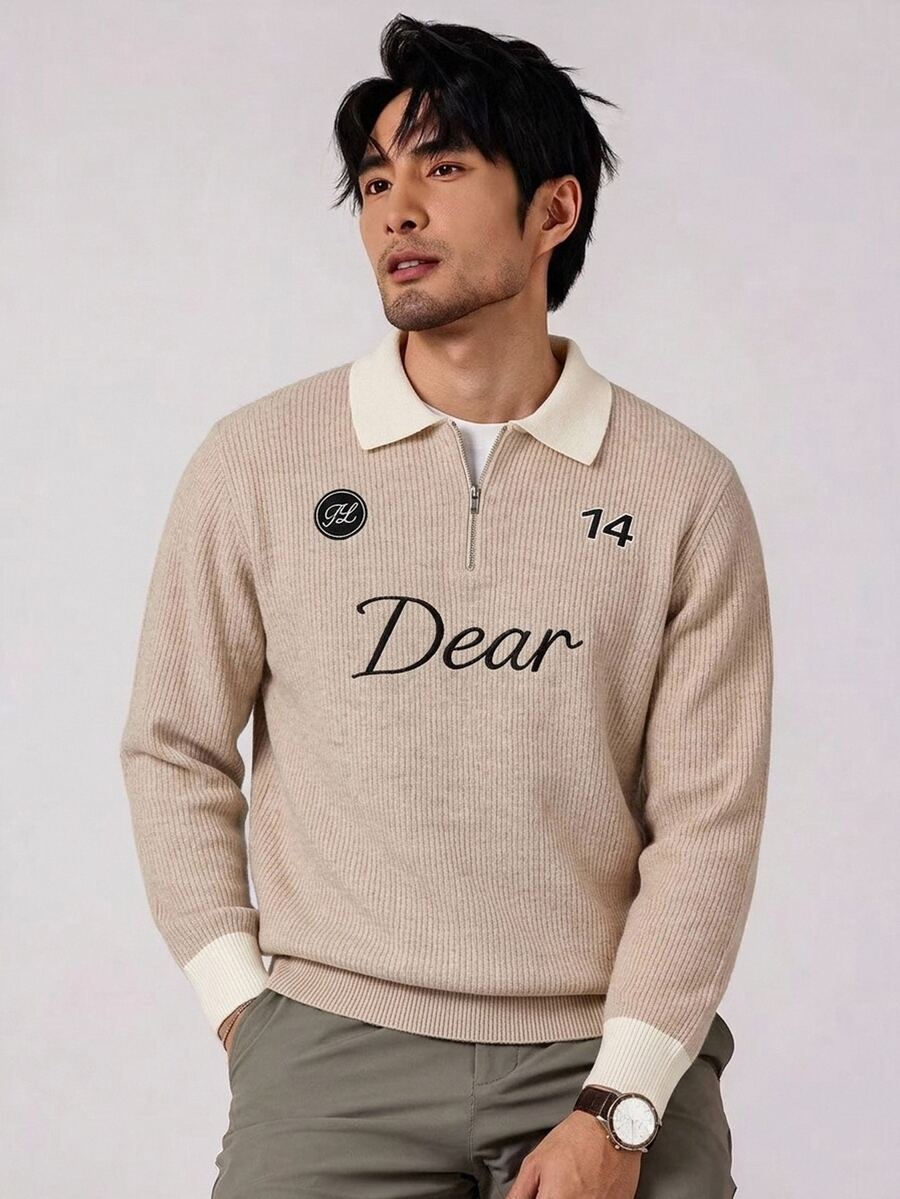 Claim Dot Men's Fashion Embroidered Half-Zip Sweater - Multicolor - View 1