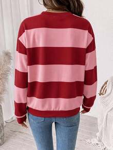 SHEIN LUNE Women's Round Neck Striped Color Block Sweatshirt Suitable For Autumn/Winter - Multicolor - View 3