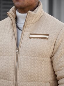 Manfinity CasualCool Men's Textured Quilted Padded Coat | Stand Collar Zipper Placket Webbing Trim Autumn/Winter Commute Casual Padded Coat - Apricot - View 6