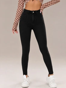 Flexra High Waist Solid Zip Up Skinny Jeans - Black - View 1