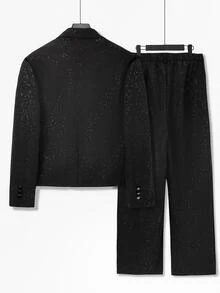 Manfinity AFTRDRK Men's Black Notch Lapel Loose Silhouette Casual Long Pants With Chain 2 Pieces Suit Set - Black - View 2