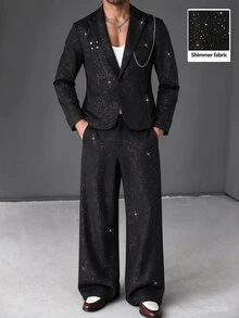 Manfinity AFTRDRK Men's Black Notch Lapel Loose Silhouette Casual Long Pants With Chain 2 Pieces Suit Set - Black - View 5