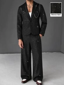 Manfinity AFTRDRK Men's Black Notch Lapel Loose Silhouette Casual Long Pants With Chain 2 Pieces Suit Set - Black - View 6