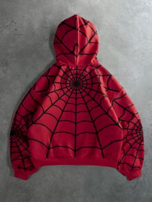 STYNVO Men's Spider Web Pattern Printed Zip-Up Hoodie - Red - View 2