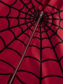 STYNVO Men's Spider Web Pattern Printed Zip-Up Hoodie - Red - View 6