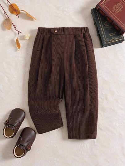 Souflis Souflis 1 pièce Pantalon plissé en velours côtelé décontracté rétro pour bébé garçon, convenant pour un usage quotidien