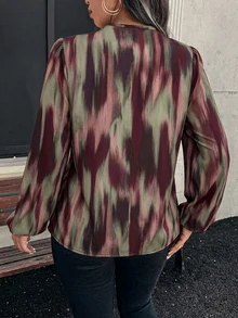 SHEIN LUNE Minimalist Casual Women's Abstract Geometric Element Shirt, Suitable For Autumn/Winter Outings, Plus Size - Multicolor - View 2