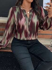 SHEIN LUNE Minimalist Casual Women's Abstract Geometric Element Shirt, Suitable For Autumn/Winter Outings, Plus Size - Multicolor - View 3