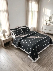 Luxury "Bedspread" Made In Turkey With Soft Touch Good Quality 195*235 With Pillowcase - Black - View 3