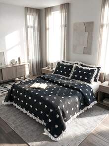 Luxury "Bedspread" Made In Turkey With Soft Touch Good Quality 195*235 With Pillowcase - Black - View 5