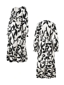 SHEIN Plus Size Thick Printed Maternity Dress For Autumn/Winter - Black and White - View 8