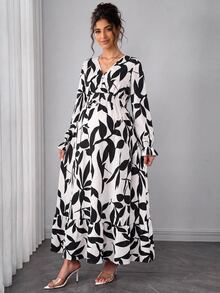 SHEIN Plus Size Thick Printed Maternity Dress For Autumn/Winter - Black and White - View 3