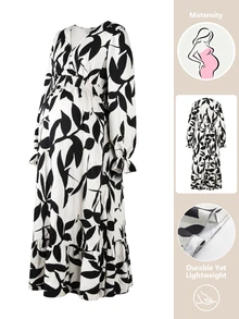 SHEIN Plus Size Thick Printed Maternity Dress For Autumn/Winter - Black and White - View 5