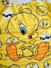 LOONEY TUNES X SHEIN Women's Cartoon Print Camisole Top And Shorts Pajama Set - Yellow - View 5