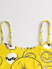 LOONEY TUNES X SHEIN Women's Cartoon Print Camisole Top And Shorts Pajama Set - Yellow - View 7