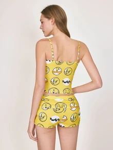 LOONEY TUNES X SHEIN Women's Cartoon Print Camisole Top And Shorts Pajama Set - Yellow - View 2