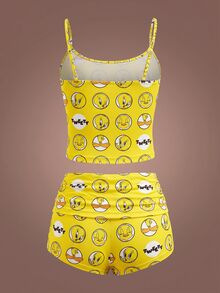LOONEY TUNES X SHEIN Women's Cartoon Print Camisole Top And Shorts Pajama Set - Yellow - View 9
